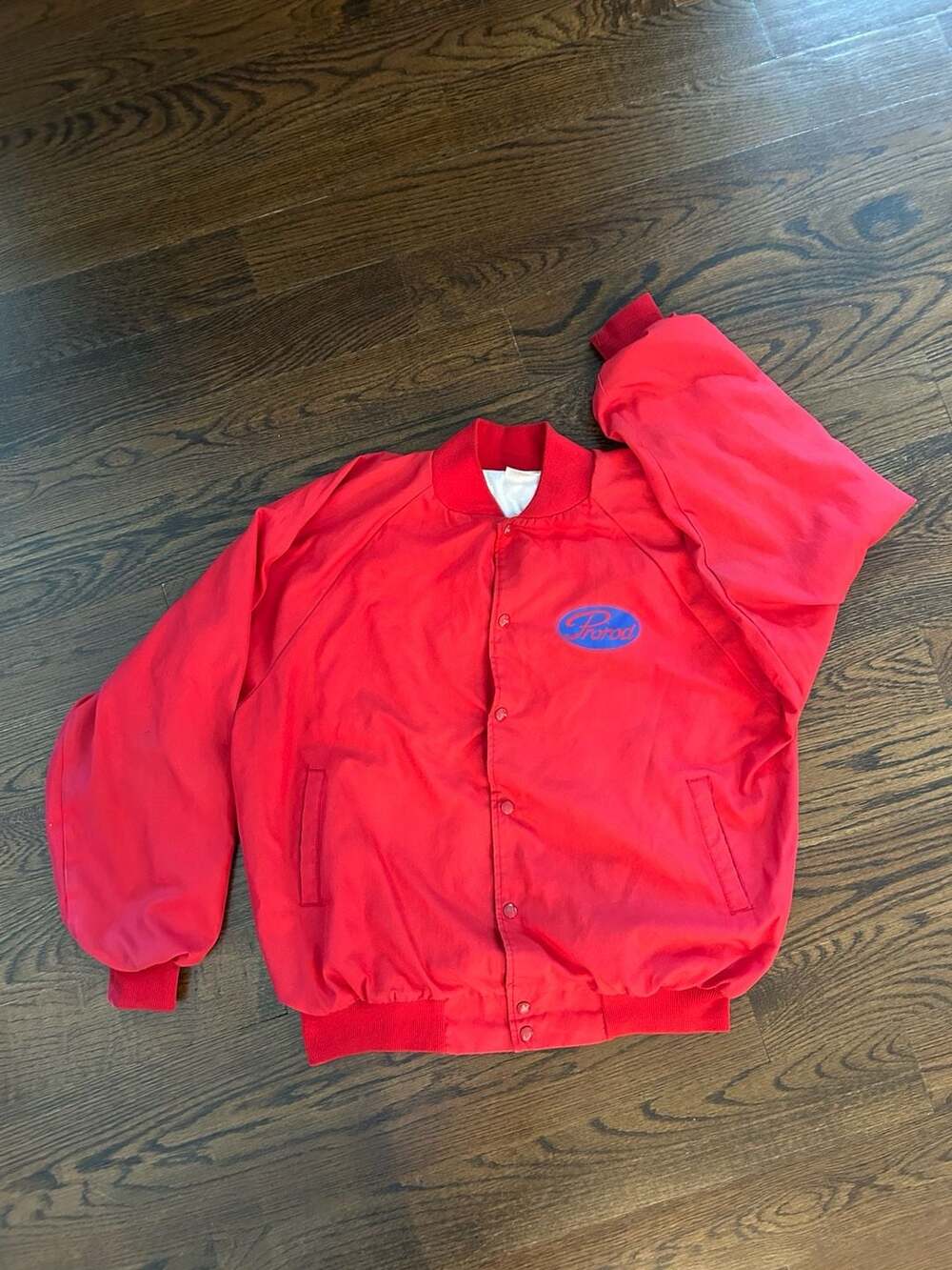 Vintage Prorod Street Rod Fabrication Red Snap Button Nylon Jacket